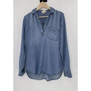 Anthro Cloth & Stone Chambray High‎ Low Collared Shirt Boho Western Size Small
